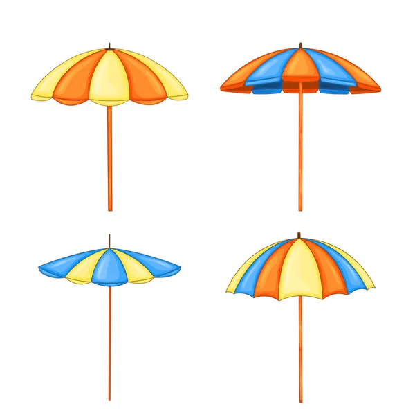 Set umbrellas for the beach from the sun in cartoon style isolated on white background — Stock Vector