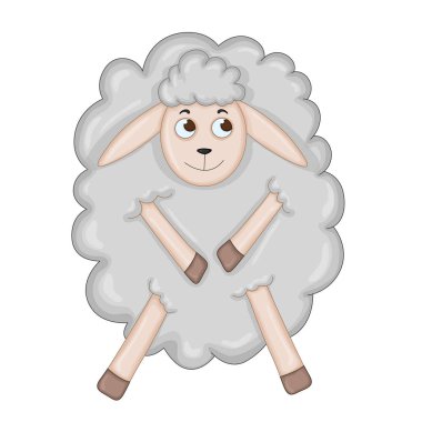 Gri renk kabarık koyun. karikatür hayvanlar