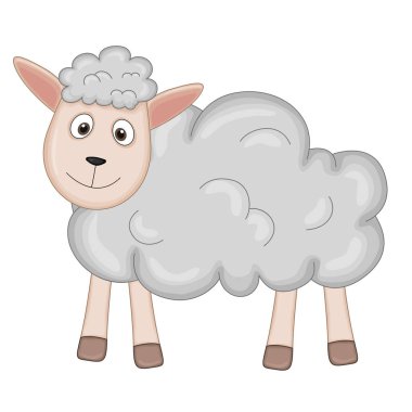Gri renk kabarık koyun. karikatür hayvanlar