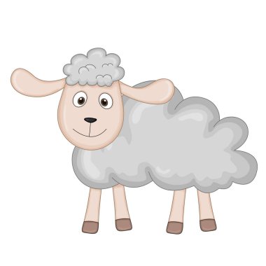 Gri renk kabarık koyun. karikatür hayvanlar