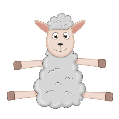 Gri renk kabarık koyun. karikatür hayvanlar