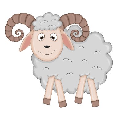 Gri renk kabarık koyun. karikatür hayvanlar