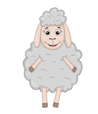 Gri renk kabarık koyun. karikatür hayvanlar
