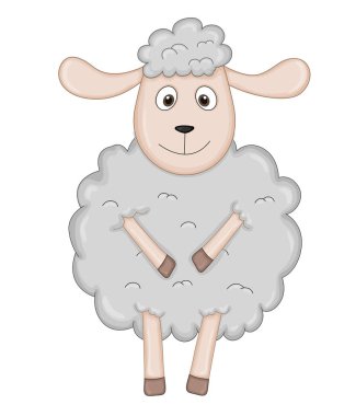 Gri renk kabarık koyun. karikatür hayvanlar