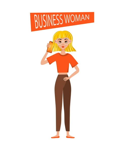 Businesswoman working character design set. The girl is talking on a mobile phone. Vector illustration.