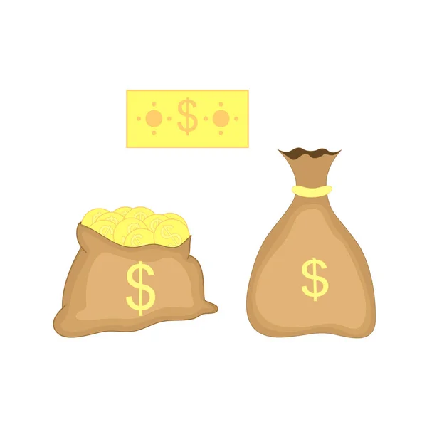 Tas met dollars geld-vector illustratie, geïsoleerd op witte achtergrond — Stockvector