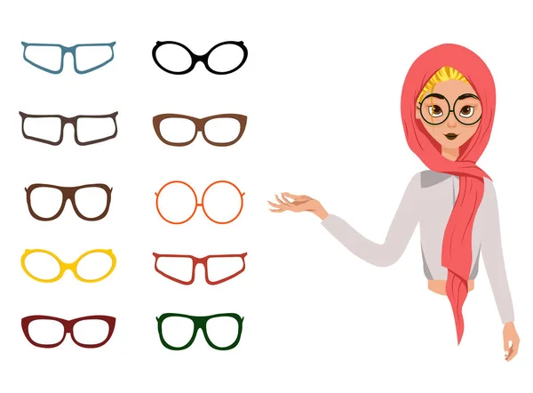 Woman face construction in vector on white background. Woman in a scarf with different options for glasses and facial expressions. — ストックベクタ