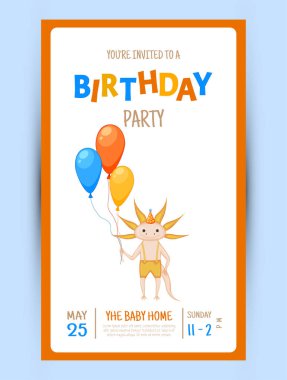 Beyaz arka planda sevimli bir kertenkele olan renkli parti davetiyesi. Kutlama Etkinliği & Mutlu Yıllar. Çok renkli olsun. Vektör.