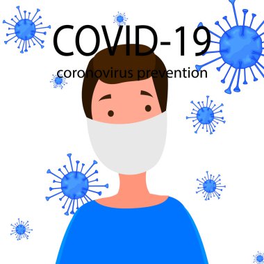 Beyaz bir arka planda izole edilmiş maskeli erkek ve kadın portreleri. Coronavirus 2019-nCoV salgını. Salgın hastalık konsepti. Vektör düz resimleme