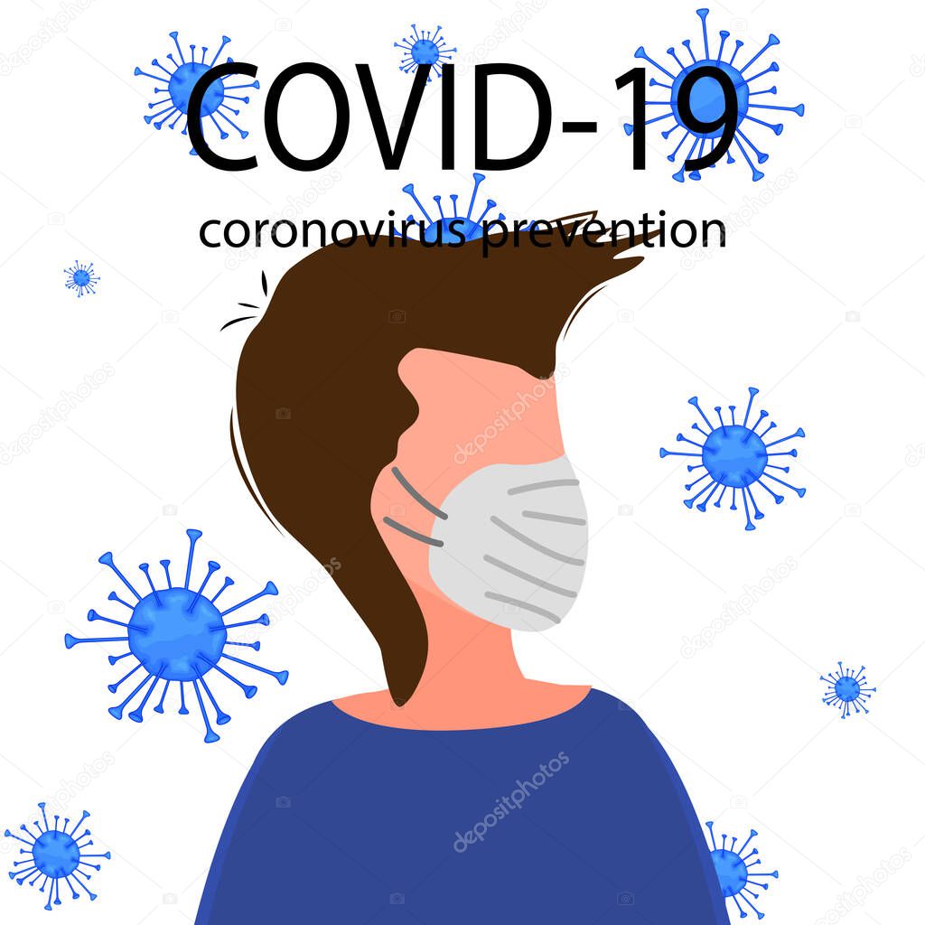 Portraits of masked men and women isolated on a white background. Coronavirus 2019-nCoV outbreak. Pandemic epidemiology concept. Vector flat illustration.