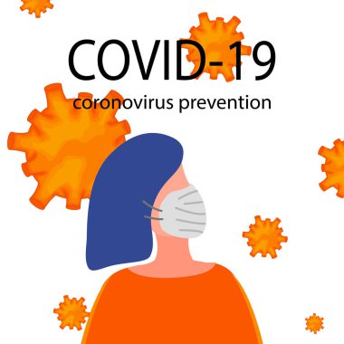 Beyaz bir arka planda izole edilmiş maskeli erkek ve kadın portreleri. Coronavirus 2019-nCoV salgını. Salgın hastalık konsepti. Vektör düz resimleme.