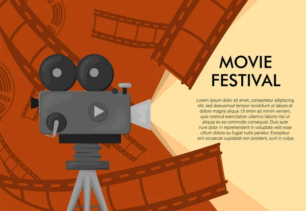 Retro Stijl Internationale Filmfestival Poster Template Oranje Achtergrond Zwarte Kleuren — Stockvector