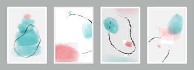 Soyut minimalist vektör poster seti. Modaya uygun dekorasyon için el boyama arkaplanı koleksiyonu