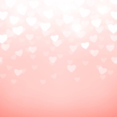 Düğün için hafif kalpleri olan pembe arka planın vektör çizimi, sevgililer günü kartı şablonu. Tatil afişi için parlak bulanık zemin, afiş, poster