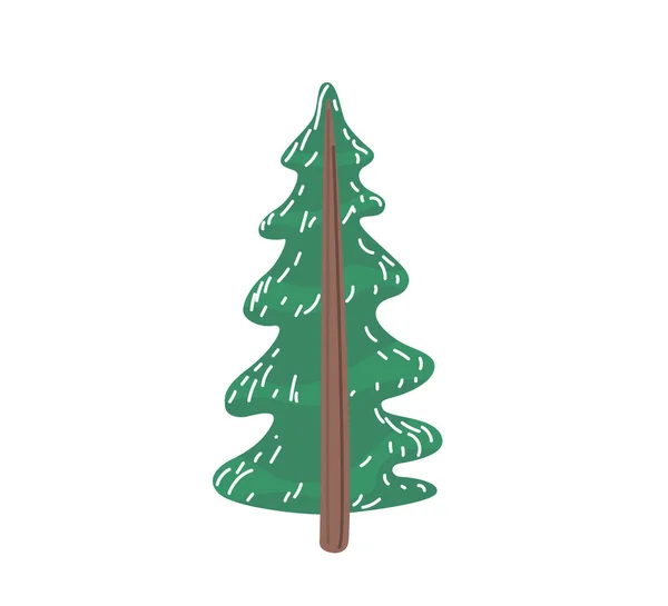 有雪质感的冷杉树 在白色背景上孤立的松树Xmas矢量图解 圣诞装饰用简朴的卡通绿色云杉植物 — 图库矢量图片