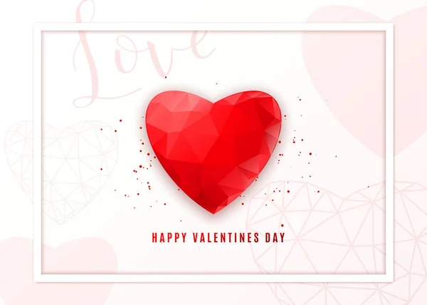 Днем Святого Валентина Поздравительная Открытка Стиле Поли Красной Формой Сердца — стоковый вектор