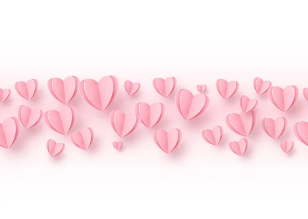 Fundo Borda Linha Sem Costura Coração Com Corações Papel Rosa —  Vetores de Stock