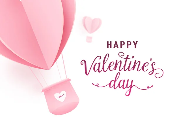 발렌타인데 디자인 분홍색 심장을 자르는 종이가 열기구 모양을 사랑으로 홀리데이 — 스톡 벡터