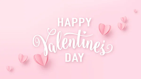 Valentines Day Background Light Pink Paper Hearts White Text Sign — Stock Vector
