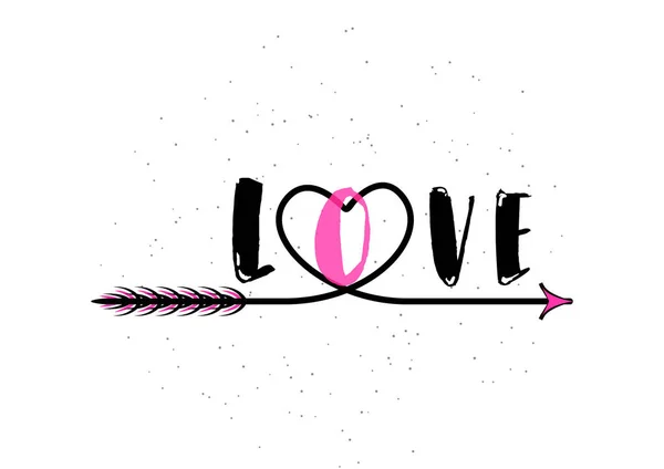Vektorové Ilustrace Typografie Slovní Označení Love Srdce Šipka Izolované Bílém — Stockový vektor