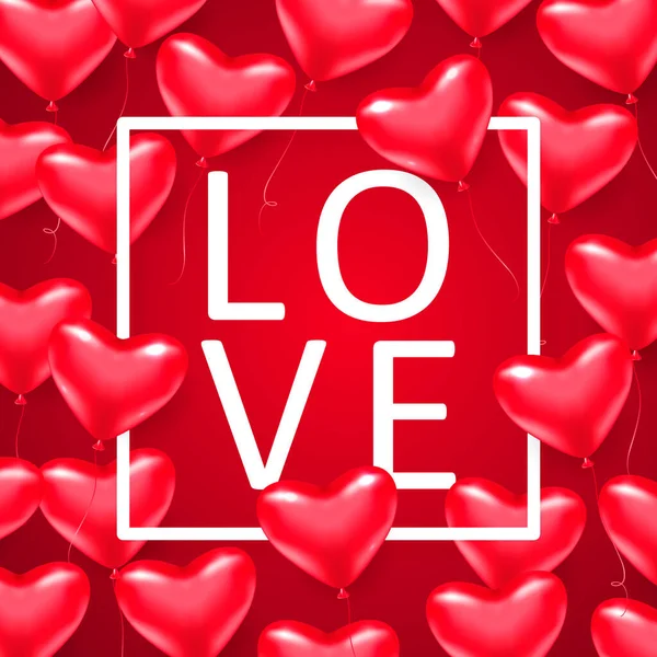풍선이 로맨틱 포스터를 타이포그래피 텍스트가 프레임은 사랑을 나타낸다 발렌티누스는 인사용 — 스톡 벡터