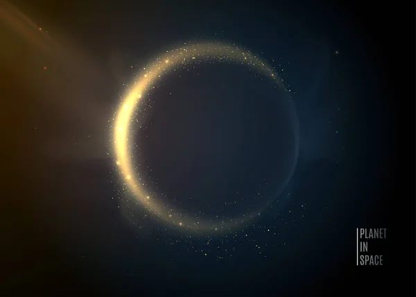 Planet Weltraum Hintergrund Universalsterne Dunkle Kugel Mit Glänzender Glitzerkontur Einfallslichtwirkung — Stockvektor