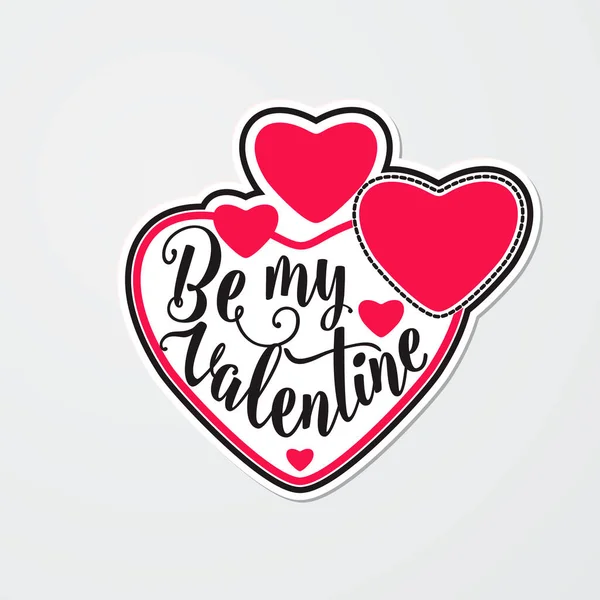 Vector Illustration Stylish Sticker Valentines Day Red Hearts Lettering Text — Stock Vector