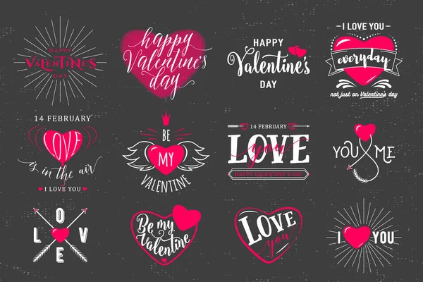 Vektor Illustration Von Valentinstag Typografie Schriftzug Logo Set Hipster Embleme — Stockvektor