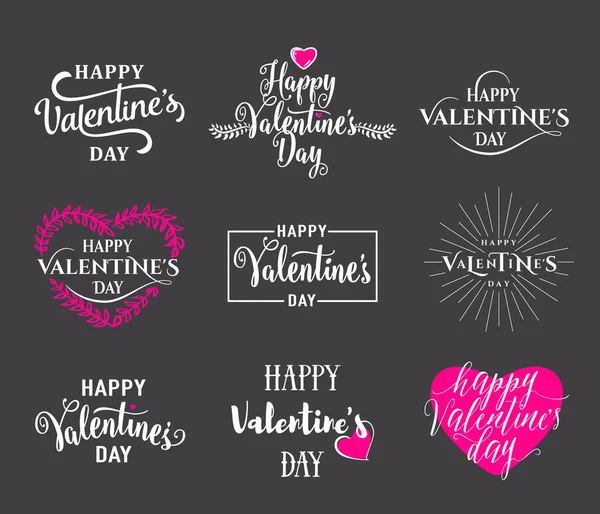Vector Illustratie Van Gelukkige Valentijnsdag Typografie Belettering Logo Set Hipster — Stockvector