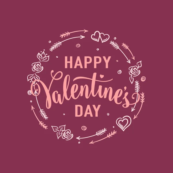 Vector Illustration Hand Drawn Valentines Day Greeting Card Lettering Text — Stock Vector