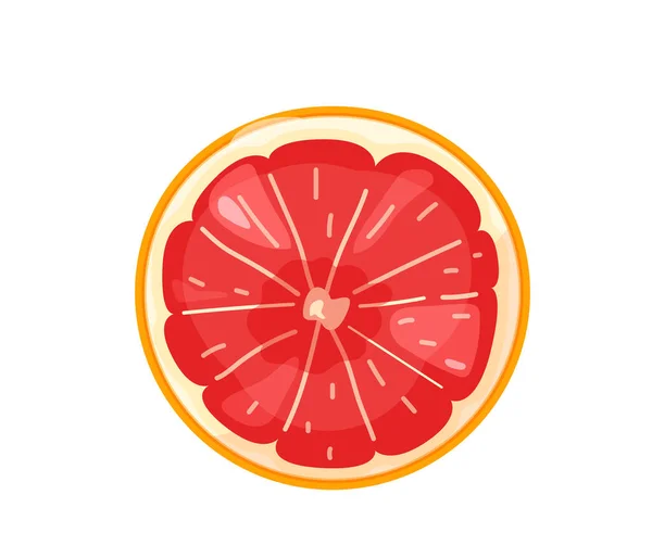 Kırmızı dilimlenmiş turuncu greyfurt meyvesi beyaz arka planda izole edilmiş parlak renkli çizgi film tarzı. Sağlıklı besin vektörü çizimi. Organik yemek konsepti — Stok Vektör