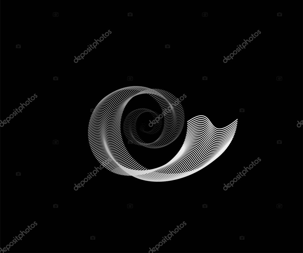 Spiral line pattern vector background. Light white round technology digital design isolated on black backdrop. Circular sound wave concept.