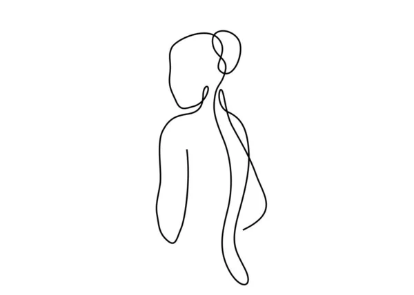 Line Art Frau Silhouette Vektor Hintergrund. Die weibliche Figur posiert in modernem, geradlinigem Stil. Körperhaltung von Mädchen. Schönheits- und Modekollektionskonzept — Stockvektor