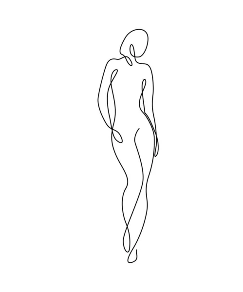 Linha de arte mulher silhueta vetor fundo. Figura feminina posar em estilo linear simples moderno. Projeto da postura do corpo da menina. Conceito de coleção de beleza e moda —  Vetores de Stock