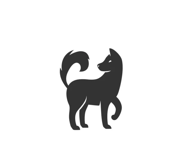 Illustration vectorielle de silhouette de chien. Logo chiot noir et blanc dans un style plat simple. Isolé sur fond blanc — Image vectorielle