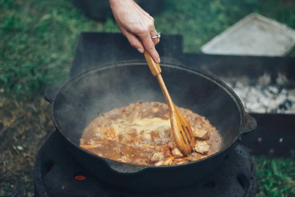 Rice Pot Nature Step Step Cooking — Stock Photo, Image