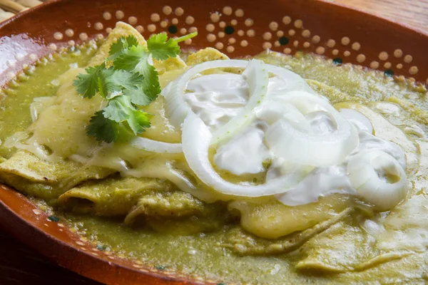 Authentic mexican green enchiladas "suizas" — Stock Image Authentic Mexican Green Enchiladas Suizas Royalty Free Stock Photos