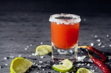 Mexican tequila shots with sangrita clipart