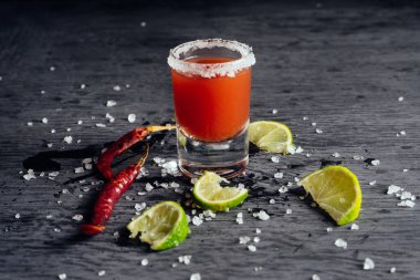 Mexican tequila shots with sangrita clipart