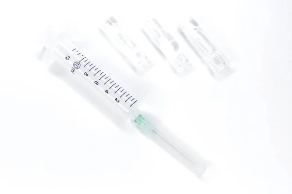Médicaments Seringue Injectable Sur Fond Blanc Avec Ampoules Contexte Texture — Photo