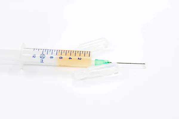 Lékařské Stříkačky Naplněné Lékařství Injekční Drogami Injekční Stříkačka Jehlou Pro — Stock fotografie