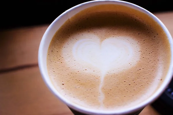 Coffee Cup Cafe Latte Heart Latte Art Top — Stock Photo, Image