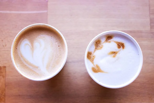 Café Tasse Café Latte Avec Latte Art Coeur Sur Dessus — Photo