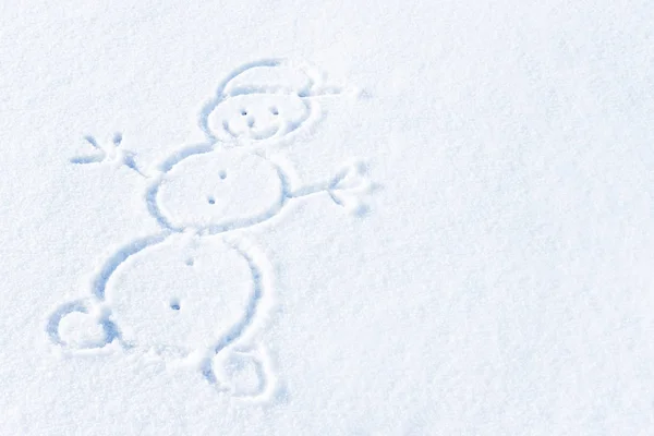 Snowman Opierając Się Śniegu Zabawny Rysunek Śniegu — Zdjęcie stockowe