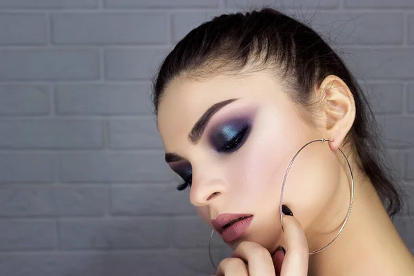 Professionell Makeup Nära Håll Vackra Fashion Woman Face Perfect Makeup — Stockfoto