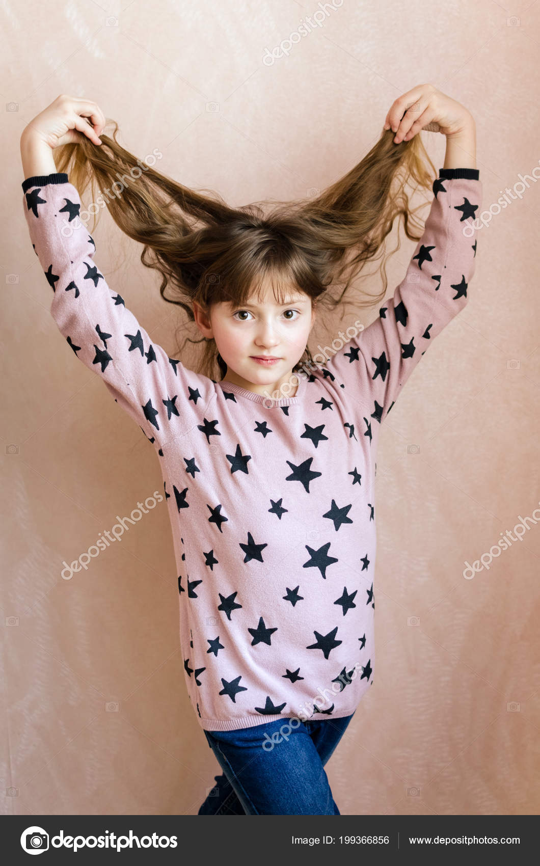 Little Girl Long Dark Blonde Hair Cute Smile Face Loves Stock