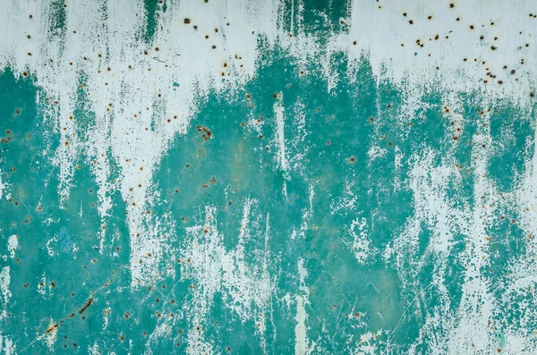 Oude Turquoise Versleten Metaaloppervlak Met Verf Achtergrond Abstracte Gecorrodeerde Kleurrijke — Stockfoto