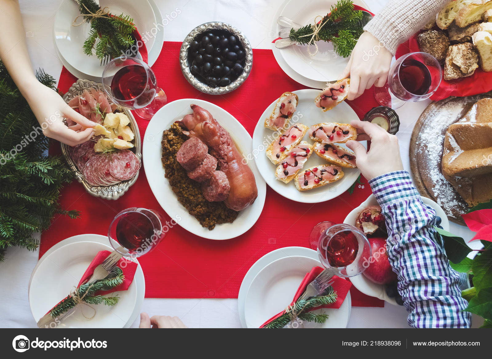 Flat Lay Friends Celebrating Christmas Together Family Gathering