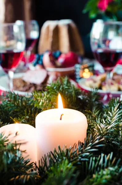 Family Together Christmas Celebration Concept Festive Place Setting Holiday Dinner — Stock Photo, Image