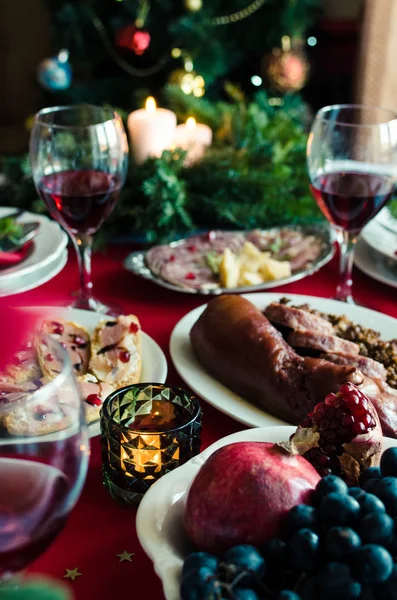 Festive Table Setting Holiday Dinner Dishes Home Traditional Italian Christmas — Stock Photo, Image